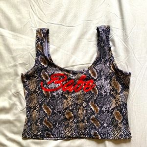 Snake Print "Babe" Cropped Tank Top